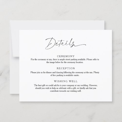 Minimalist Script Wedding Detail Enclosure Card