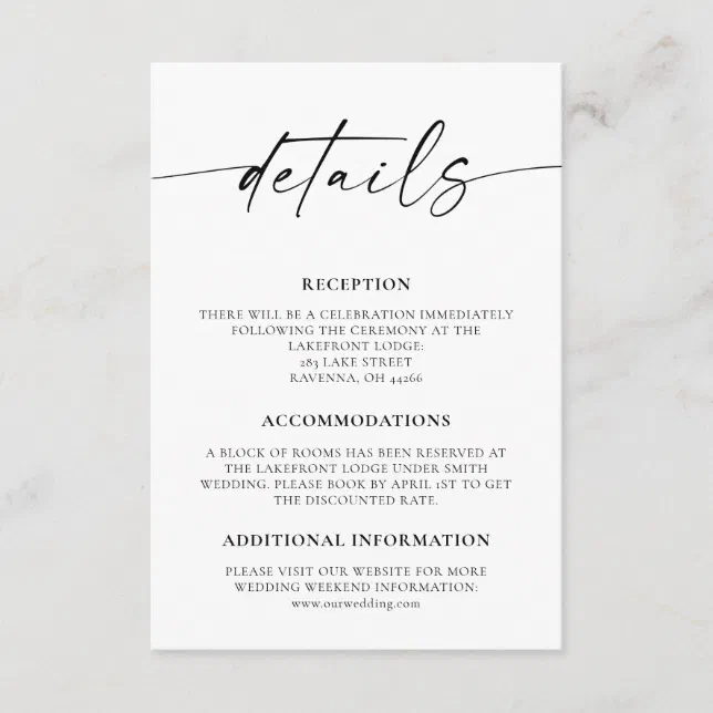 Minimalist Script Wedding Details Enclosure Card Zazzle 1603