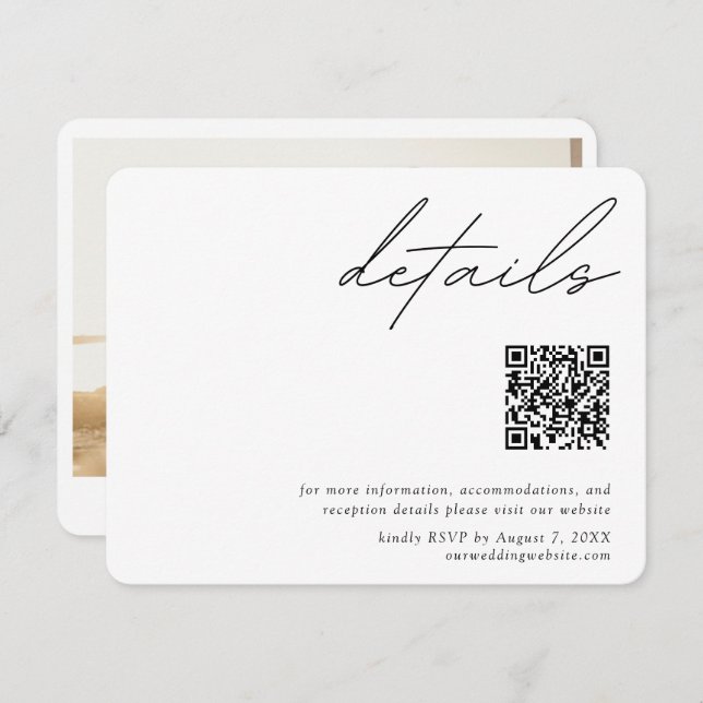 Minimalist Script Wedding Details QR Code RSVP Enclosure Card (Front/Back)