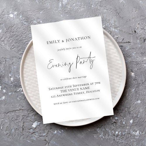 Minimalist Script Wedding Evening Party  Invitation