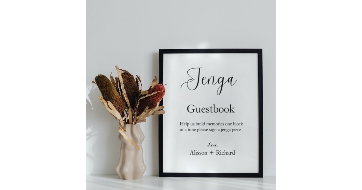 Minimalist script wedding Jenga guestbook | Zazzle