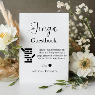 Minimalist script wedding Jenga guestbook Pedestal Sign