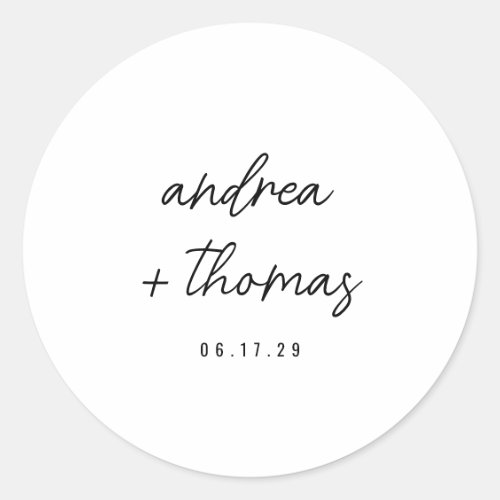 Minimalist Script Wedding Monogram Classic Round Sticker