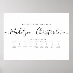 Minimalist Script Wedding Order of Events Timeline Poster