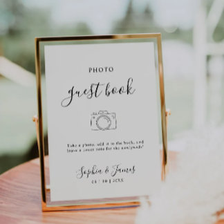 Minimalist Script Wedding Photo Guestbook Sign Invitation