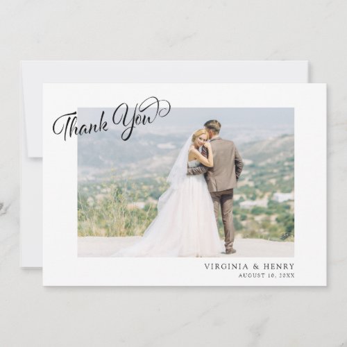 Minimalist Script Wedding Photo Thank You Card