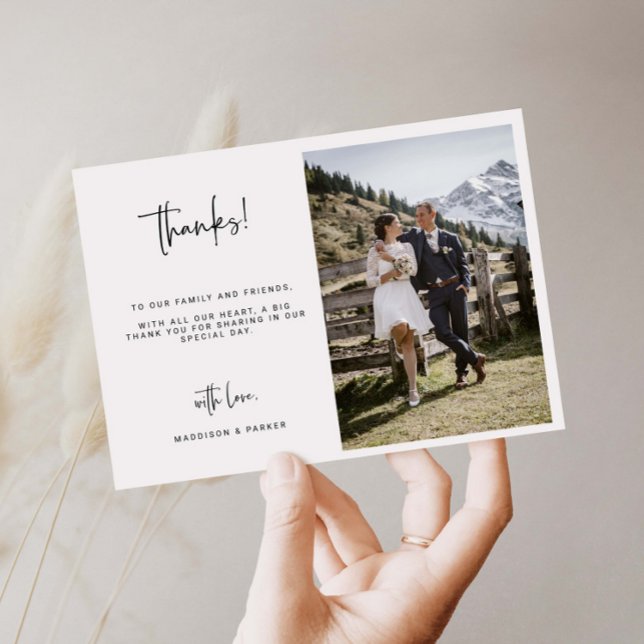 Minimalist Script Wedding Photo Thanks Card (Creator Uploaded)
