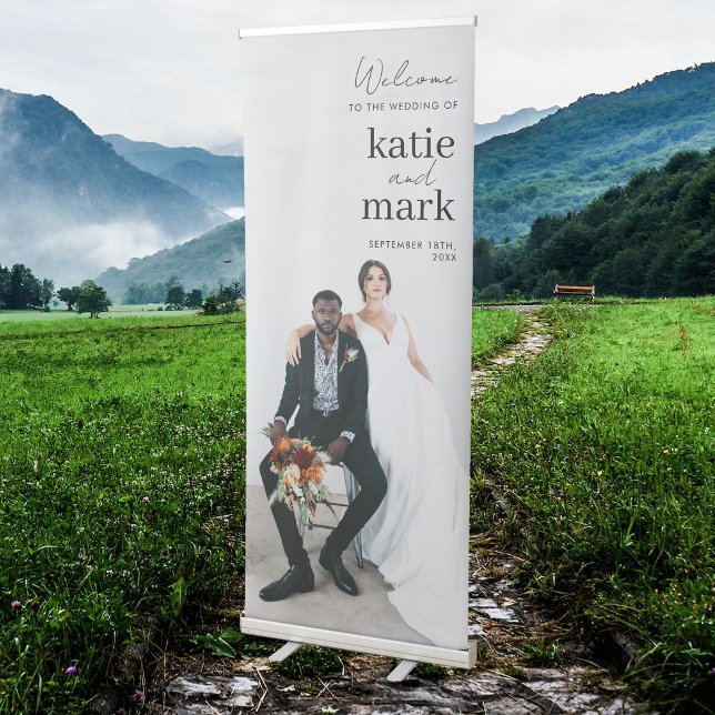 Minimalist Script Wedding Photo Welcome  Retractable Banner (Minimalist Script Wedding Photo Welcome Retractable Banner)