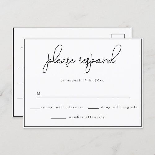 Minimalist Script Wedding Response RSVP Postcard