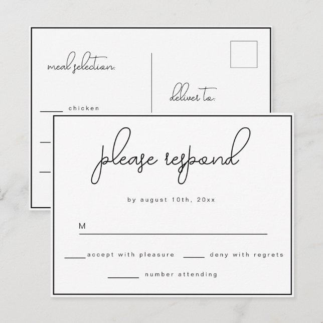 Minimalist Script Wedding Response RSVP Postcard (Front/Back)