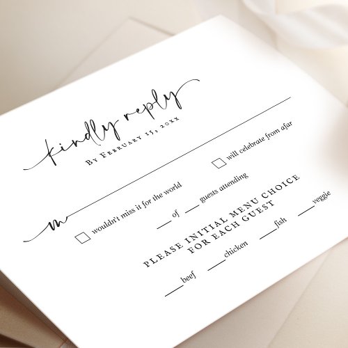 Minimalist Script Wedding RSVP Reply Card
