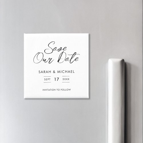 Minimalist Script Wedding Save The Date Magnet