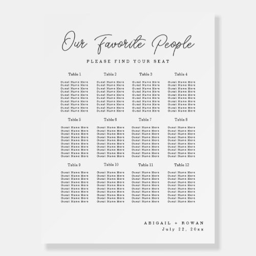 Minimalist Script Wedding Seating Chart Foam Board