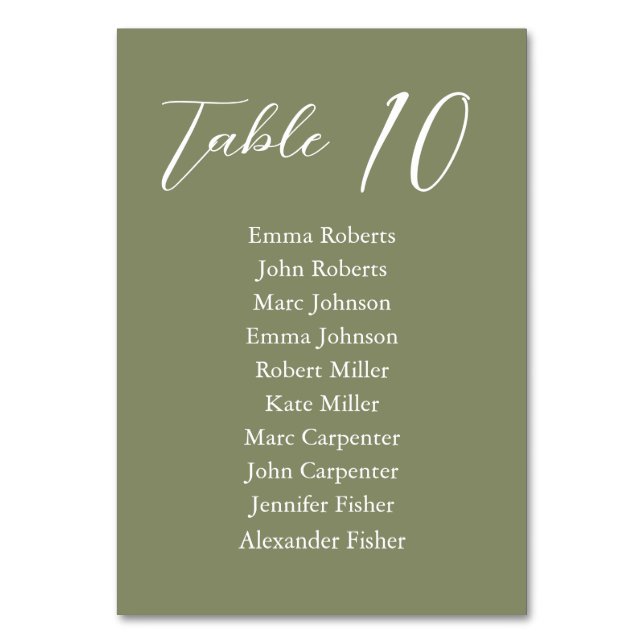Minimalist Script Wedding Seating Plan Table Number (Front)