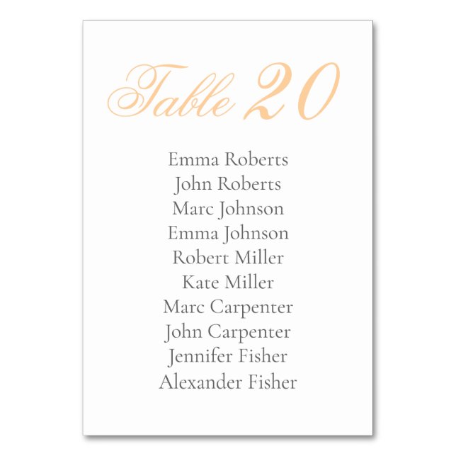 Minimalist Script Wedding Table Number (Front)