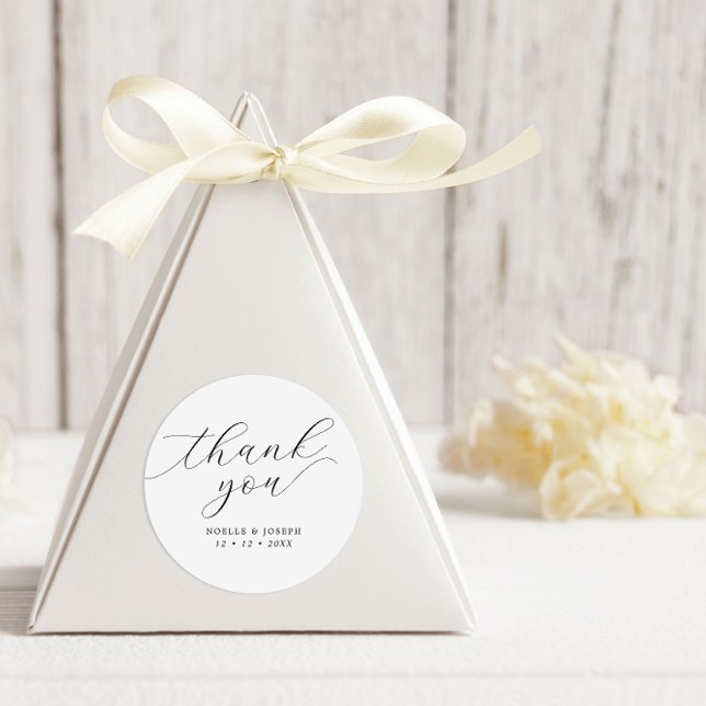 Minimalist Script Wedding Thank You Favor Classic Round Sticker (Creator Uploaded)