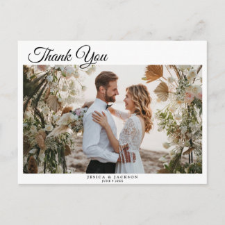 Minimalist script wedding thank you photo card 