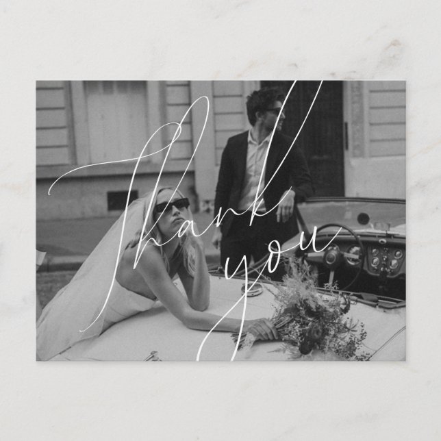 Minimalist Script Wedding Thank You Postcard (Front)