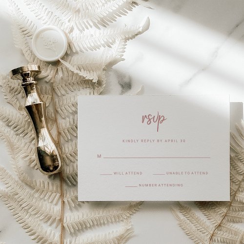 Minimalist Script  White and Dusty Rose Wedding RSVP Card