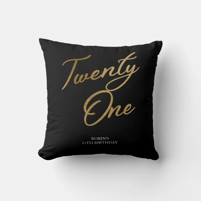 Minimalist Script white and Gold 21st Birthday Throw Pillow (Front)