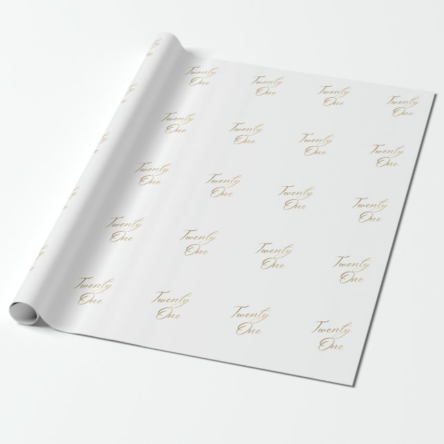 Minimalist Script white and Gold 21st Birthday Wrapping Paper (Unrolled)