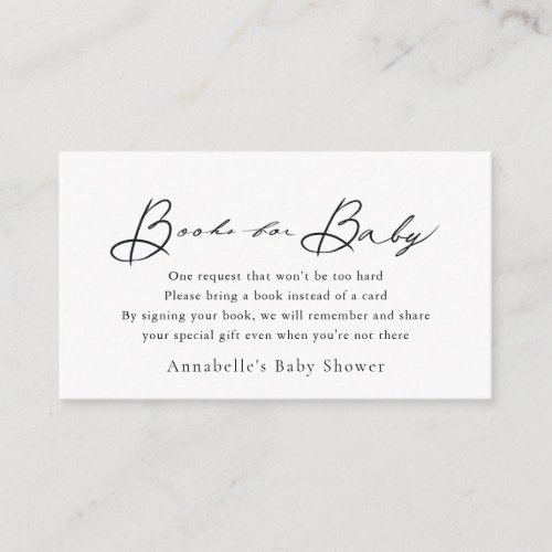 Minimalist Script White Baby Shower Book Request Enclosure Card