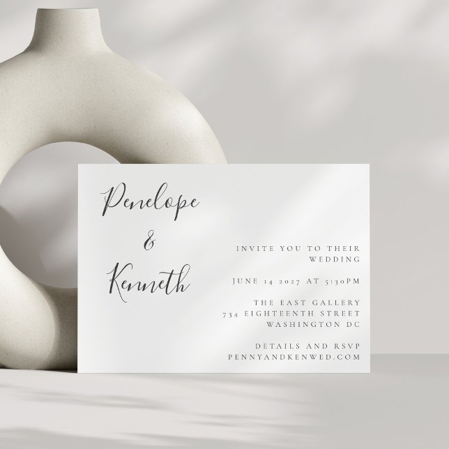 Minimalist Script White Modern Wedding Boho Invitation (Creator Uploaded)