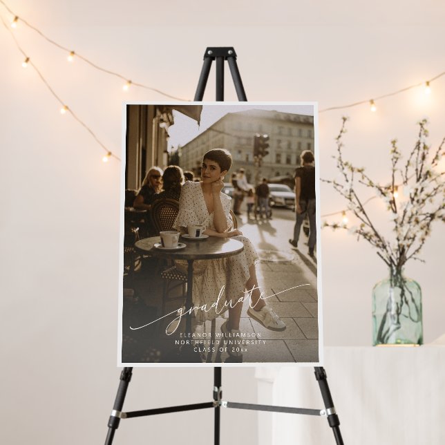 Minimalist Script White Overlay Photo Graduation  Foam Board (In Situ (Stand))