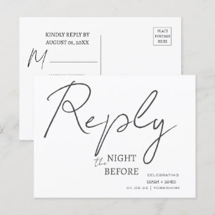 Minimalist Script White the Night Before RSVP Invitation Postcard
