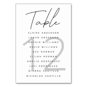 Minimalist Script White Wedding Seating Chart Table Number