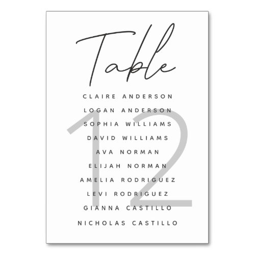 Minimalist Script White Wedding Seating Chart Table Number