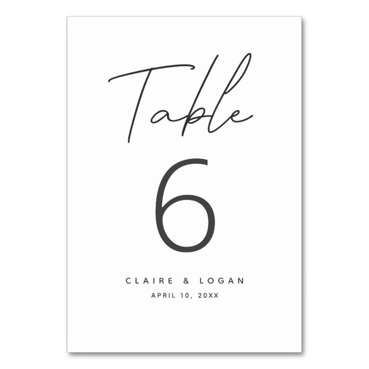 Minimalist Script White Wedding Table Number Zazzle