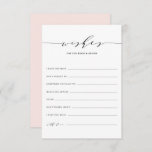 Minimalist Script Wishes for the Bride and Groom Advice Card<br><div class="desc">Minimalist Dainty Script Wishes for the Bride and Groom Card. Modern and elegant wedding well wishes card featuring whimsical script,  classic typography and blush pink back color. This wedding well wishes card is perfect for any wedding theme. Customize the back by adding a photo or other image.</div>