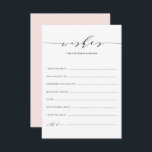 Minimalist Script Wishes for the Bride and Groom Advice Card<br><div class="desc">Minimalist Dainty Script Wishes for the Bride and Groom Card. Modern and elegant wedding well wishes card featuring whimsical script,  classic typography and blush pink back color. This wedding well wishes card is perfect for any wedding theme. Customize the back by adding a photo or other image.</div>