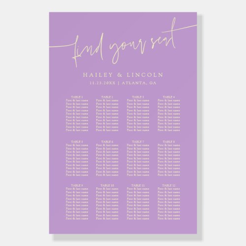 Minimalist Script Wisteria Wedding Seating Chart Foam Board
