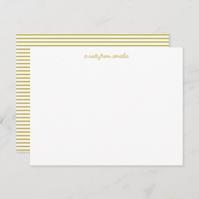 Minimalist Script Yellow Stripe Personalized Name Note Card (Front/Back)