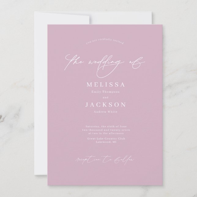 Minimalist scripted Dusty Rose Wedding Invitation (Front)