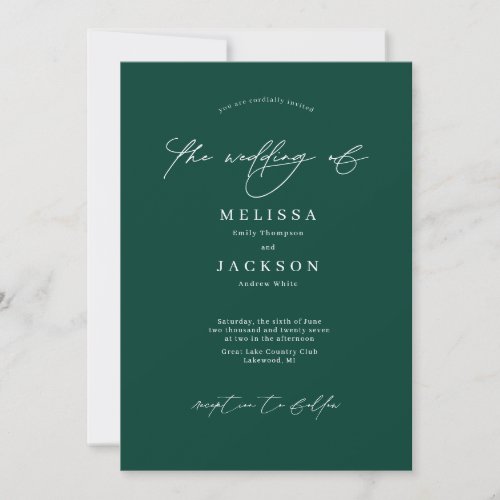 Minimalist scripted Emeral Green Wedding Invitation