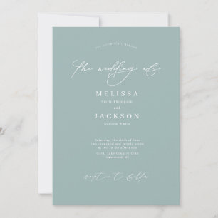 Minimalist scripted Pastel Seafoam Green Wedding Invitation