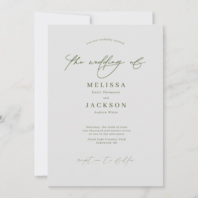 Minimalist scripted Stone Gray Wedding Invitation (Front)