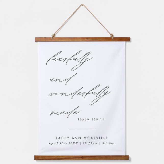 Minimalist Scripture Birth Details Nursery Hanging Tapestry (Front)