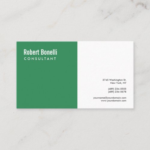 Minimalist Sea Forest Green White Modern Custom Business Card