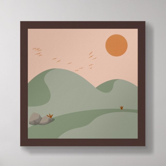 Minimalist Sea Green Boho Mountain scenery Acrylic Print (Framed Front)