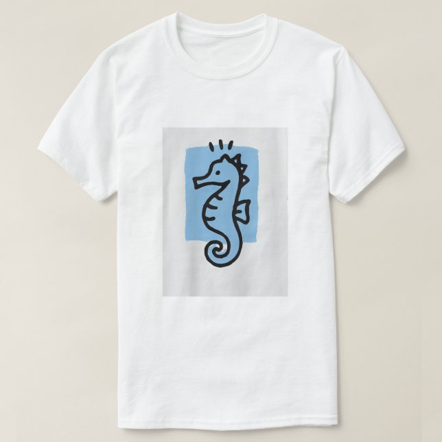 Minimalist Sea ​​horse Print T-Shirt (Design Front)