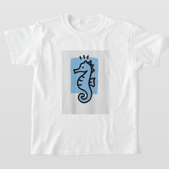 Minimalist sea ​​horse Print T-Shirt (Laydown)