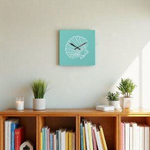Minimalist Sea Shell on Green Background Square Wall Clock