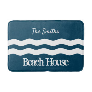 Minimalist Sea Waves Nautical Coastal Bath Mat