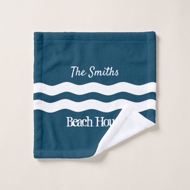 Minimalist Sea Waves Nautical Coastal Bath Towel Set (Wash Cloth)