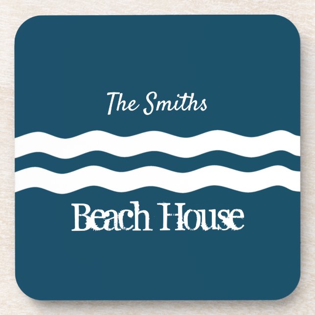 Minimalist Sea Waves Nautical Coastal Beverage Coaster (Front)