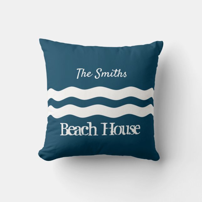 Minimalist Sea Waves Nautical Coastal Throw Pillow (Front)